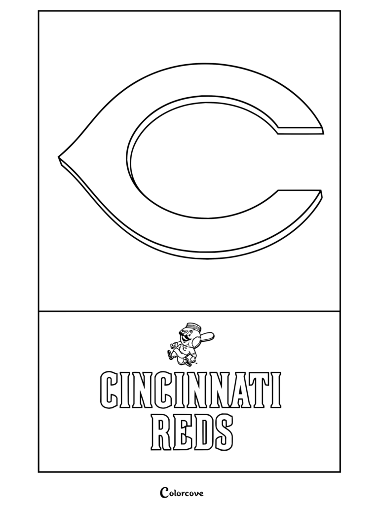 Dibujo para colorear Trends International del logo de Cincinnati Reds de la MLB con el emblemático logo de la «C» del equipo.