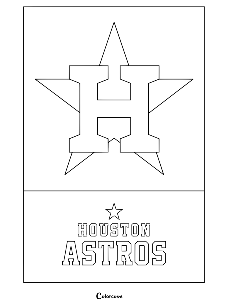 Dibujo para colorear Trends International del logo de Houston Astros de la MLB con la icónica estrella y el símbolo de la «H» con texto en negrita debajo.