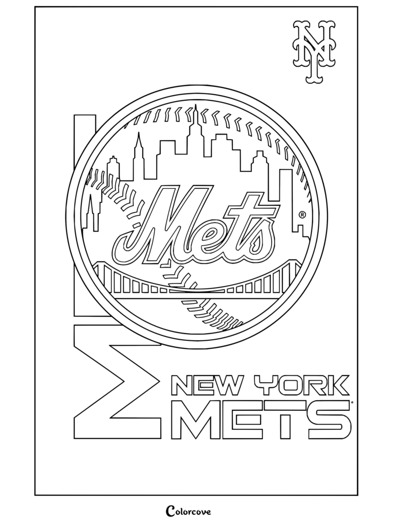 Dibujo para colorear Trends International del logo de New York Mets de la MLB para niños y adultos.