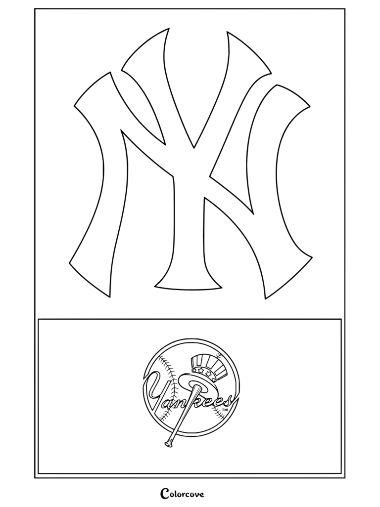 Dibujo para colorear Trends International MLB del logotipo de New York Yankees con el icónico símbolo entrelazado de NY y el emblema de la gorra del equipo.