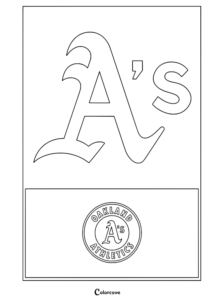 Dibujo para colorear del logo de Oakland Athletics con el emblema del equipo de la MLB y el diseño de su mascota.