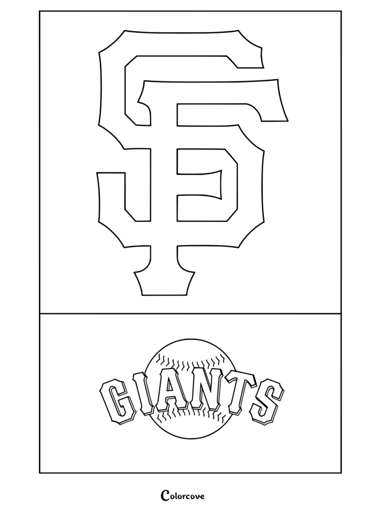 Dibujo para colorear Trends International del logo de San Francisco Giants de la MLB con la insignia del equipo y una pelota de béisbol.