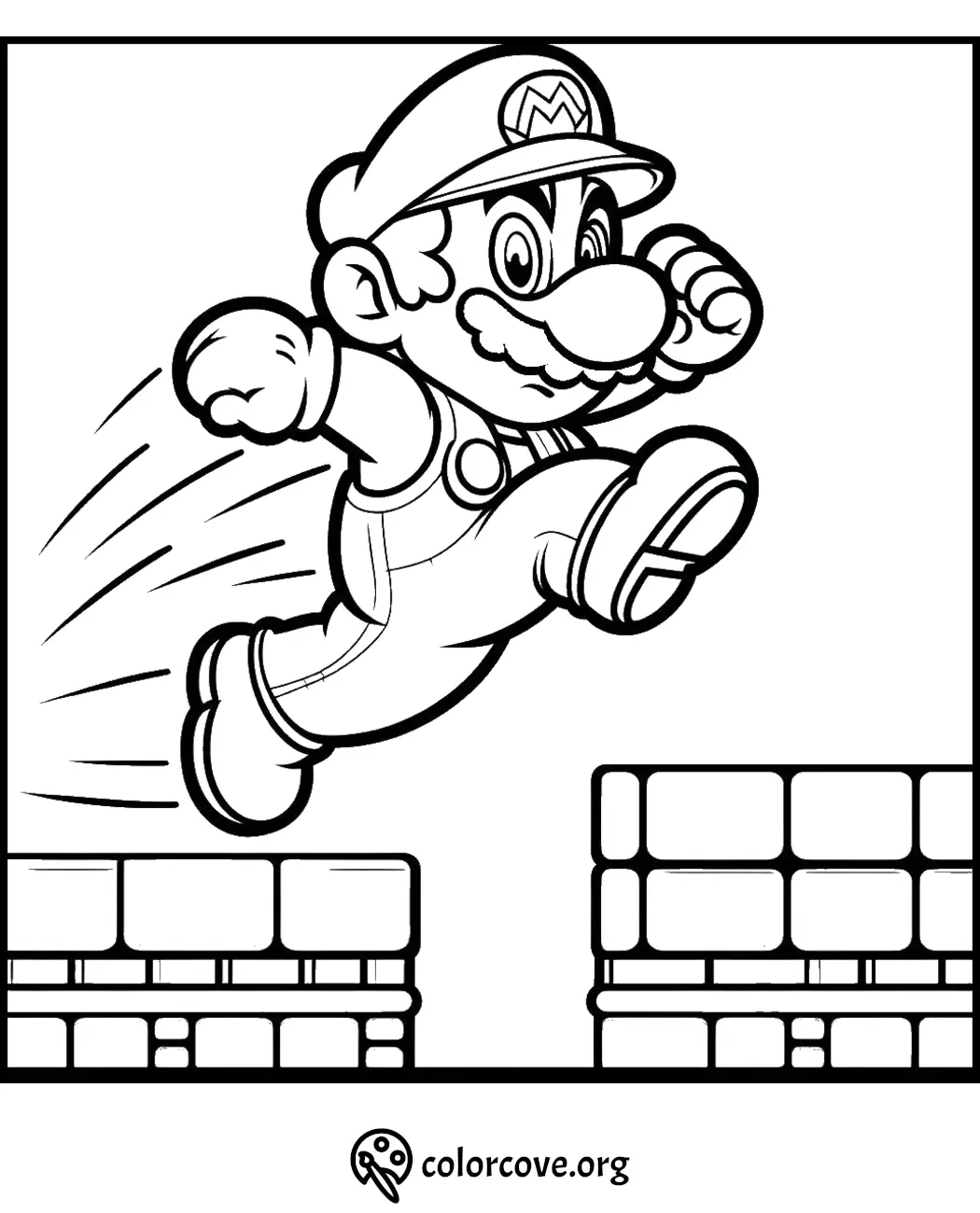 Printable coloring page of a video game character jumping between platforms. Perfect for kids and fans of classic video games.