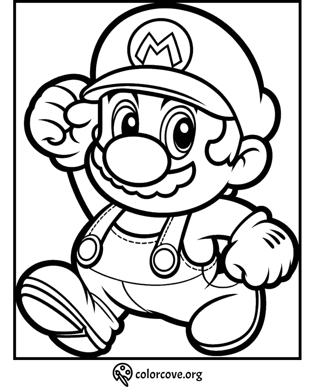 Coloring page featuring a character in classic attire with a hat and mustache, perfect for kids to color and enjoy.