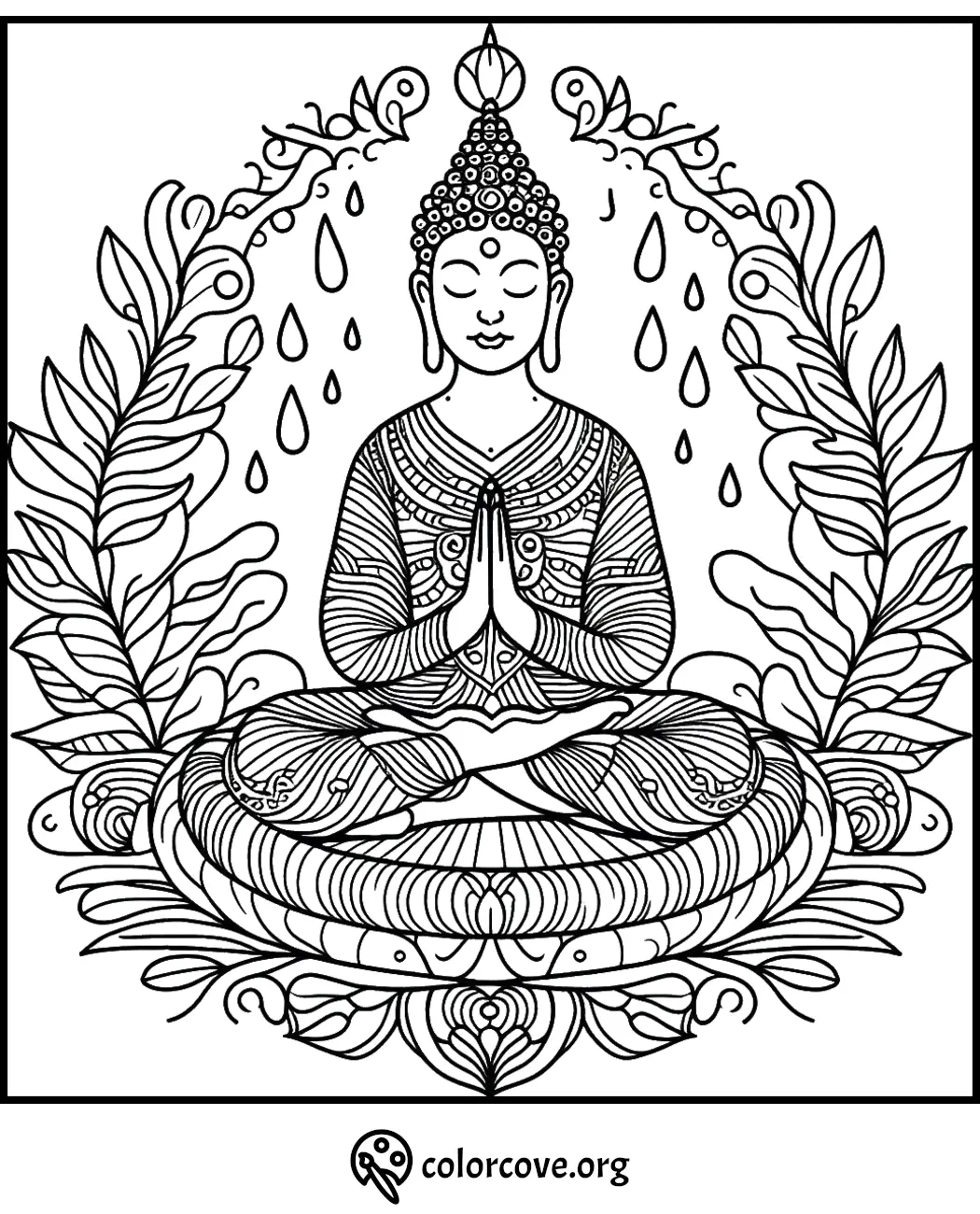 a coloring page of a person sitting in a lotus position