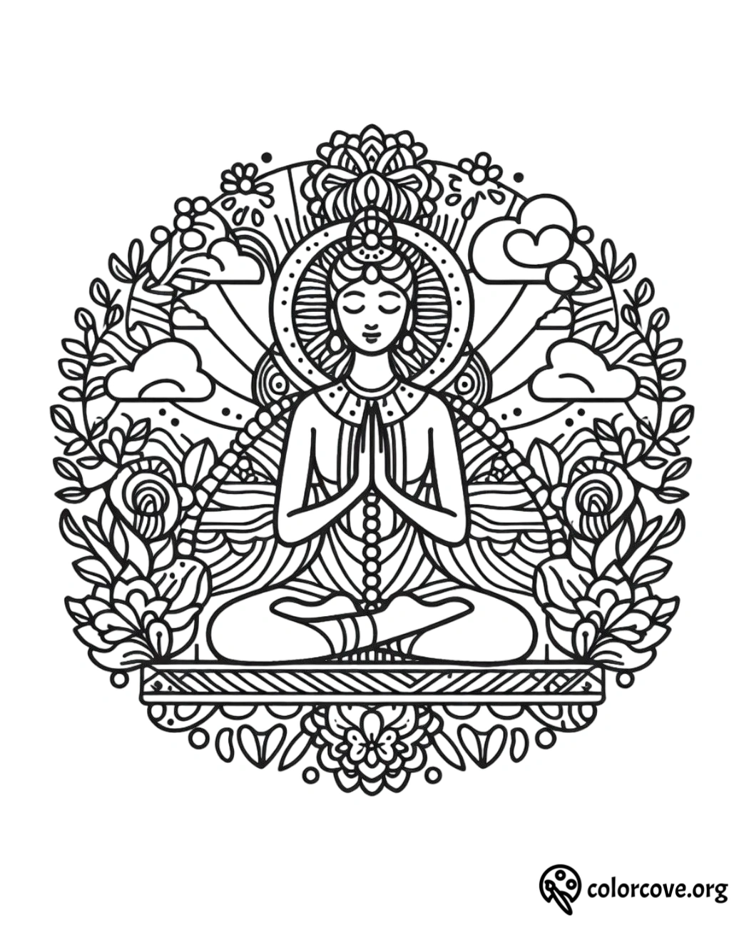 a drawing of a woman meditating