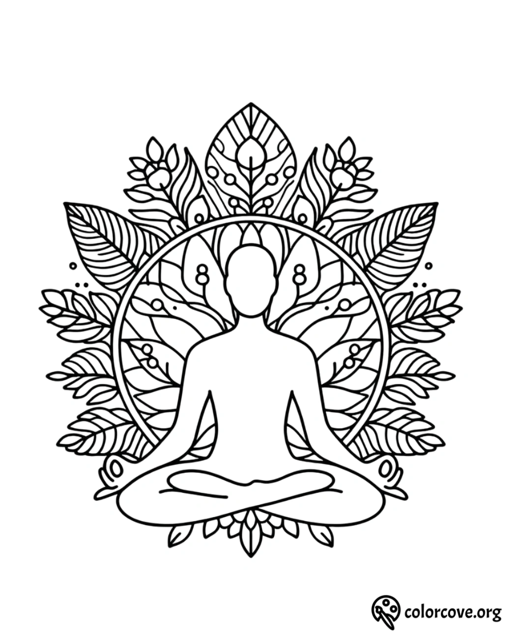 a black and white drawing of a person sitting in a lotus position