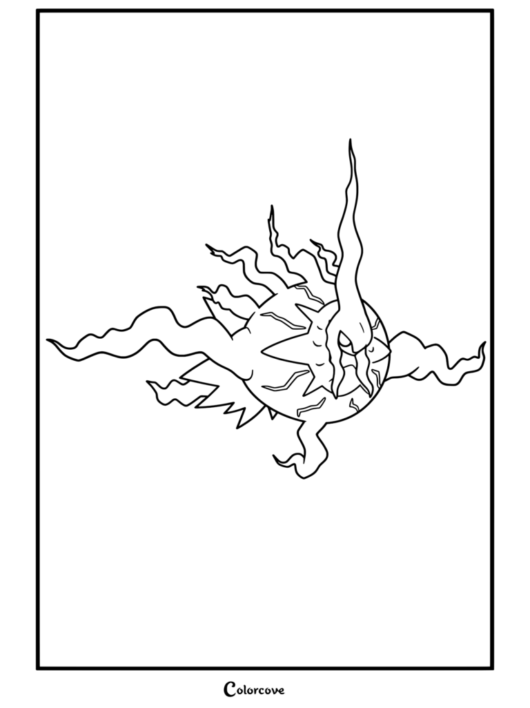 Un coloriage détaillé de Méga Darkrai issu de Mega Pokemon, montrant la créature mythique sombre et ténébreuse dans une pose d'action.