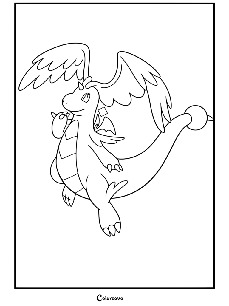 Coloriage gratuit à imprimer de Méga Dracolosse pour les fans de Mega Pokemon à colorier.