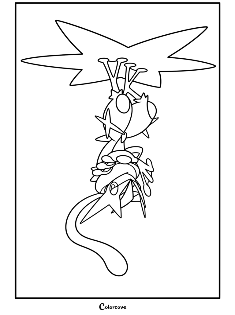 Coloriage à imprimer de Méga Câblifère mettant en vedette Mega Pokemon.
