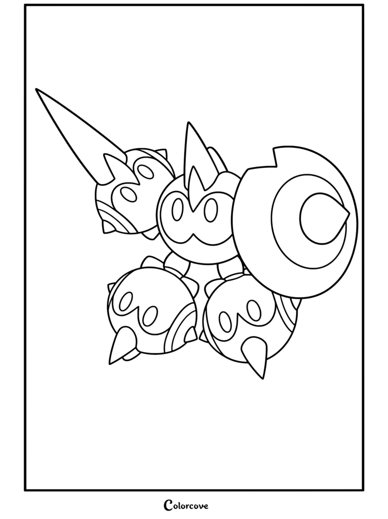 Coloriage gratuit de Méga Falciform mettant en vedette le puissant personnage de Mega Pokemon dans une formation de combat dynamique.