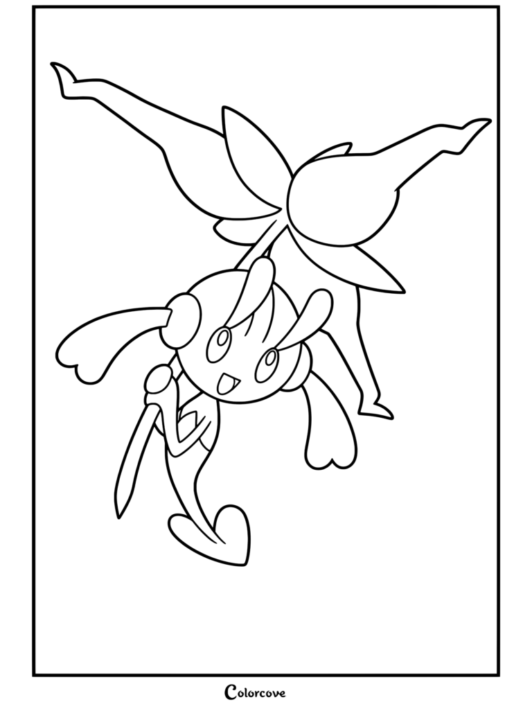 Coloriage de Méga Floette représentant un personnage Mega Pokemon dans une pose dynamique.
