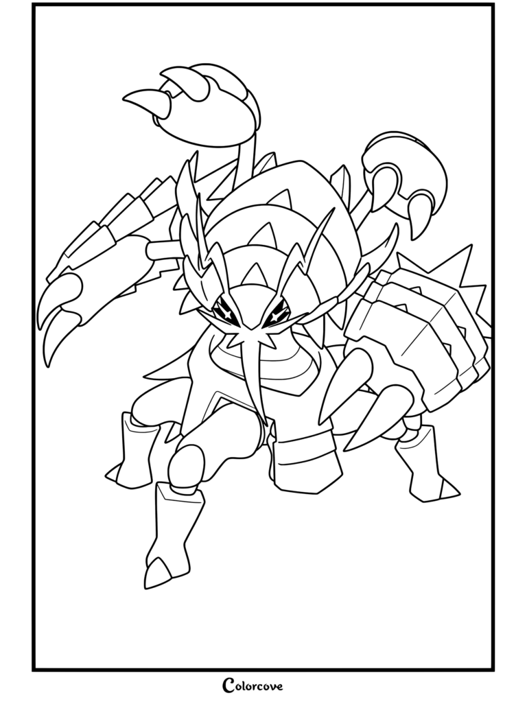 Un coloriage détaillé de Méga SARMURA pour les fans de Mega Pokemon.