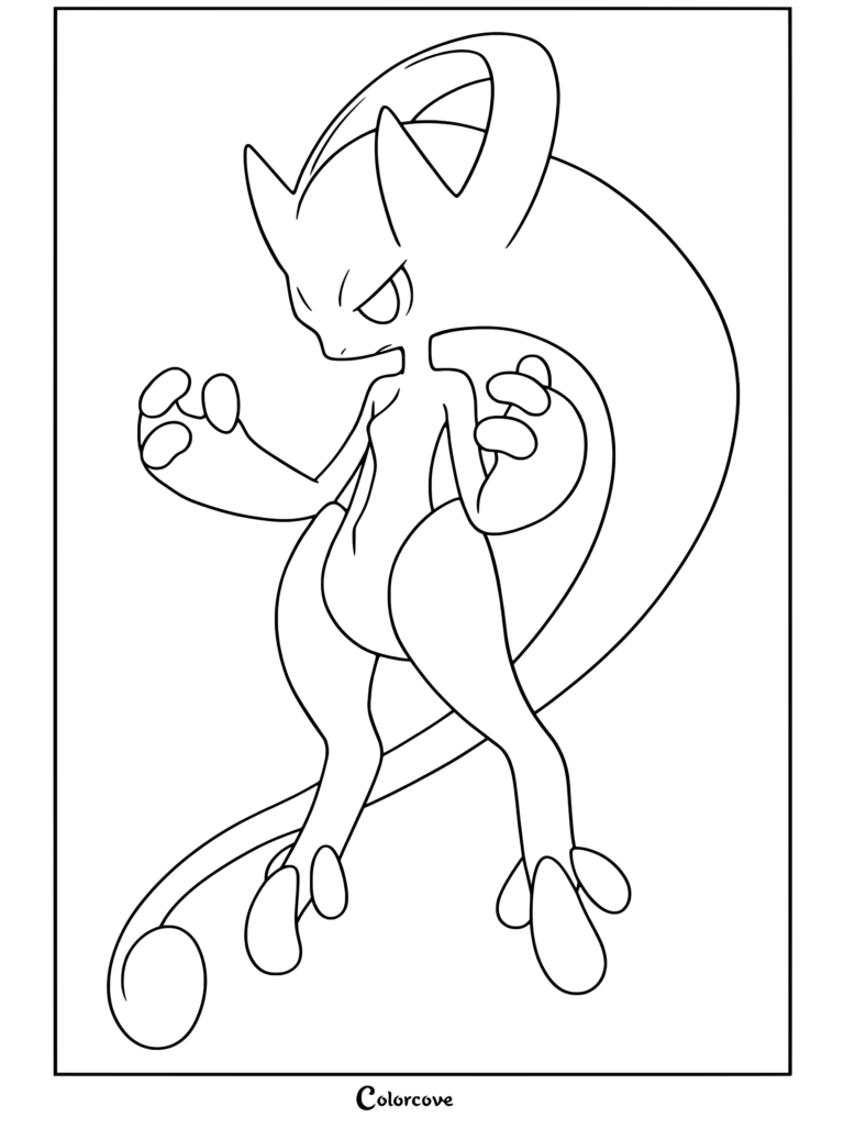 Méga Mewtwo Y de Mega Pokemon dans un coloriage représentant la puissante créature psychique.