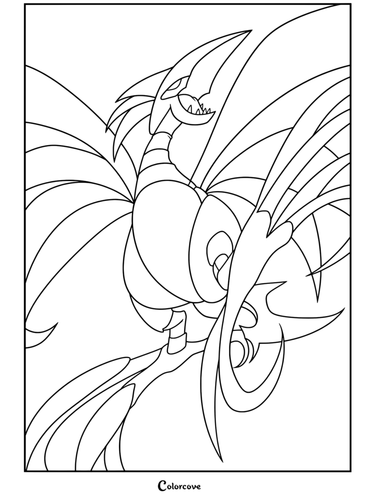 Coloriage de Méga Airmure représentant un féroce Mega Pokemon prêt pour le combat.