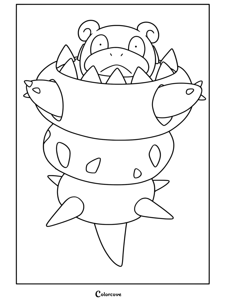 Coloriage de Méga Flagadoss présentant un Mega Pokemon enfermé dans une lourde coquille en spirale.