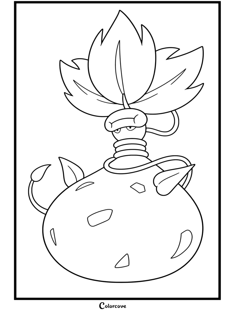 Coloriage de Méga Empiflor présentant un Mega Pokemon avec de grandes feuilles et un corps bulbeux.