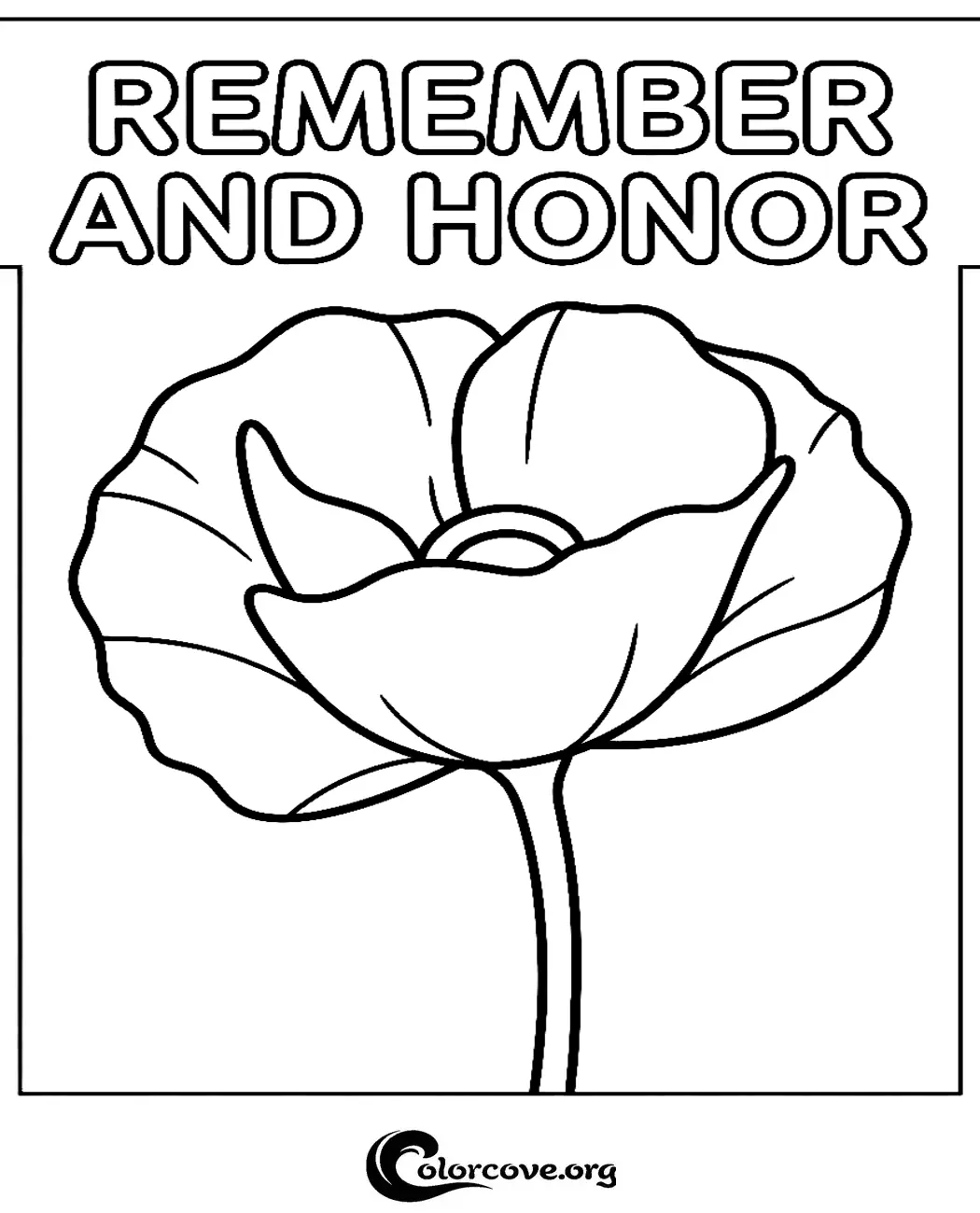 Teach children the importance of Remembrance Day or Memorial Day with this beautiful poppy flower coloring sheet. Download and print this educational and respectful coloring page for free in seconds.