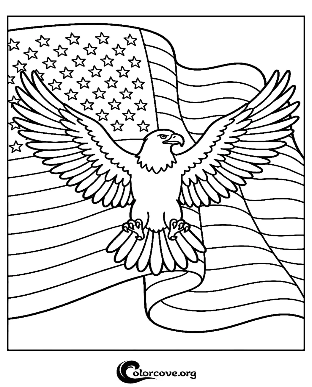 Celebrate patriotism with this beautiful American eagle coloring page. It's the perfect free printable activity to teach children about American symbols and history.