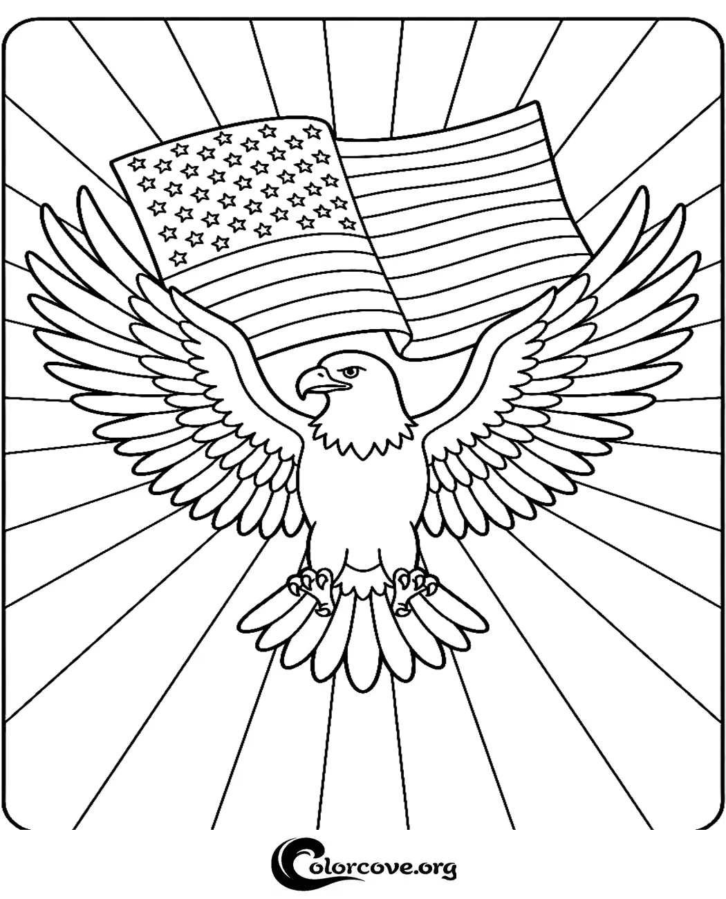 Celebrate American pride with this free printable bald eagle coloring page, perfect for patriotic holidays like the Fourth of July or Memorial Day. Download and print this high-quality design in seconds for a fun and creative activity.
