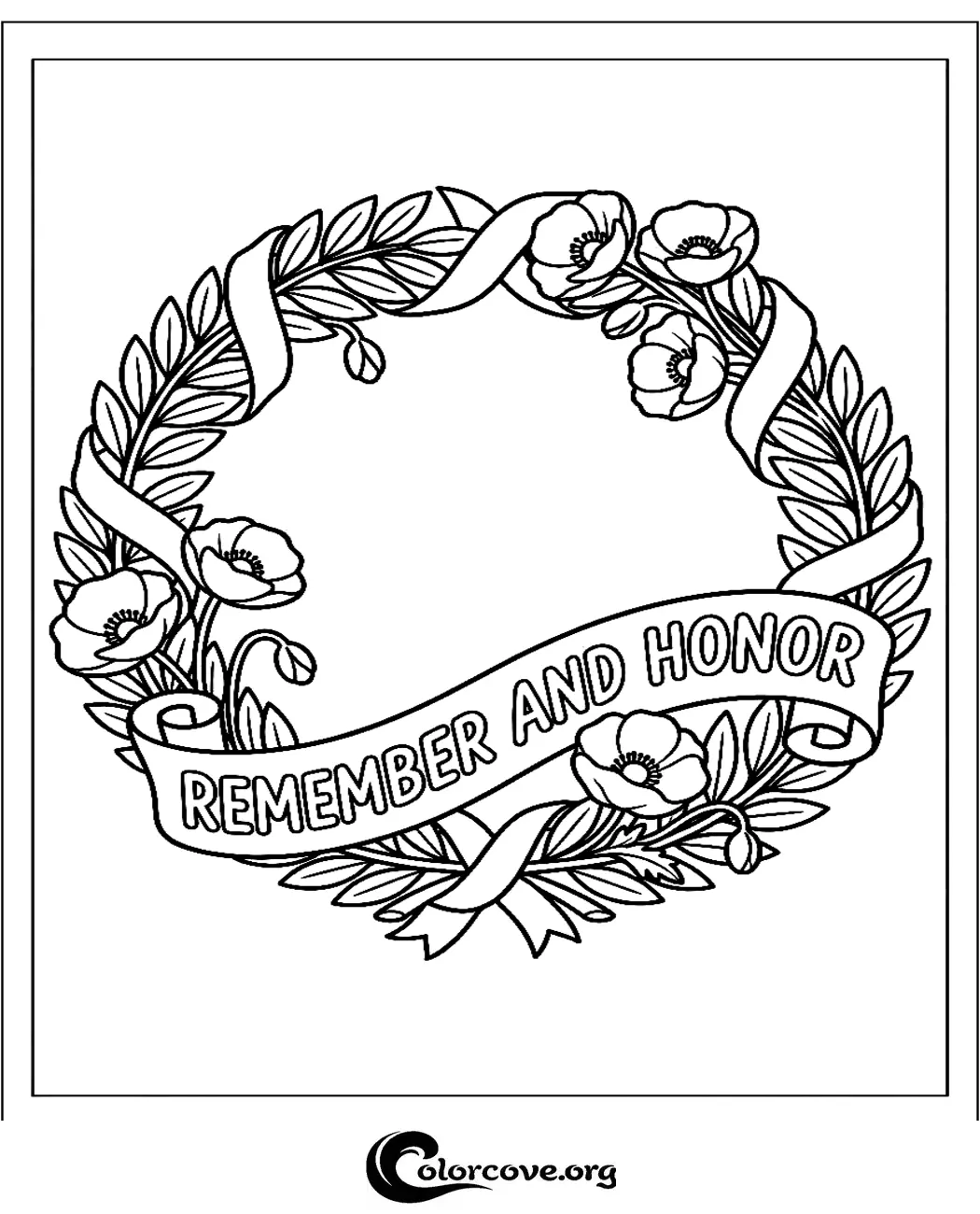 Honor veterans and memorialize special occasions with this beautiful poppy flower wreath coloring page. Download and print this intricate design instantly for a peaceful and meaningful coloring activity.