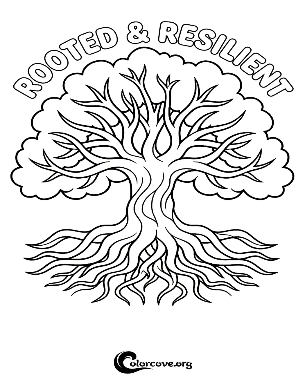 Find peace and motivation with this beautifully detailed Rooted and Resilient tree coloring page. Download, print, and start your mindful coloring session in seconds.