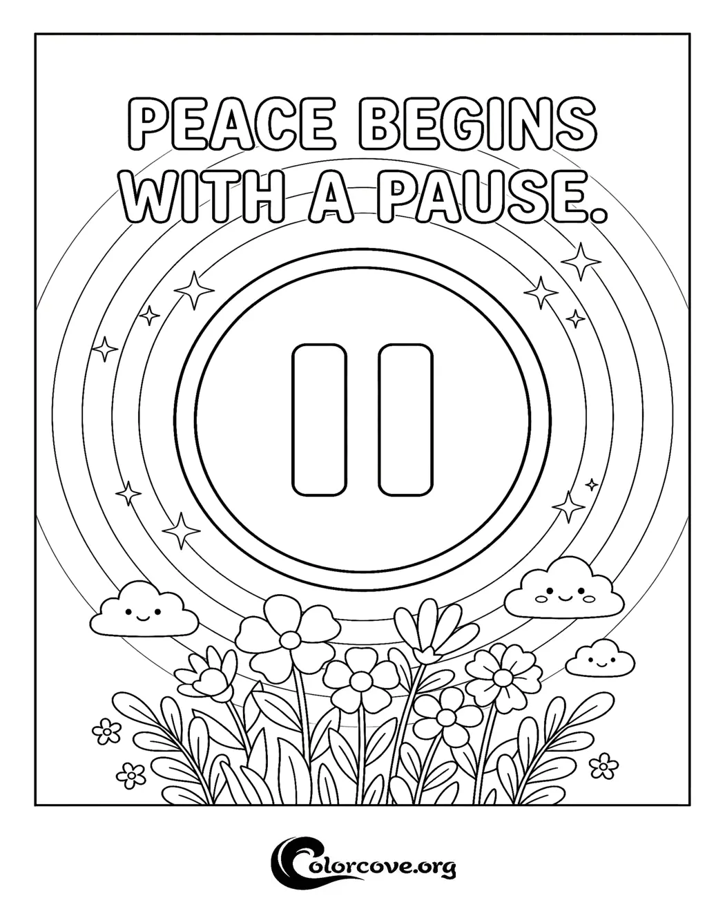 Find your inner calm with this beautiful, printable coloring page featuring an inspirational quote and relaxing nature elements. It is perfect for mindfulness practice and quick, creative stress relief.