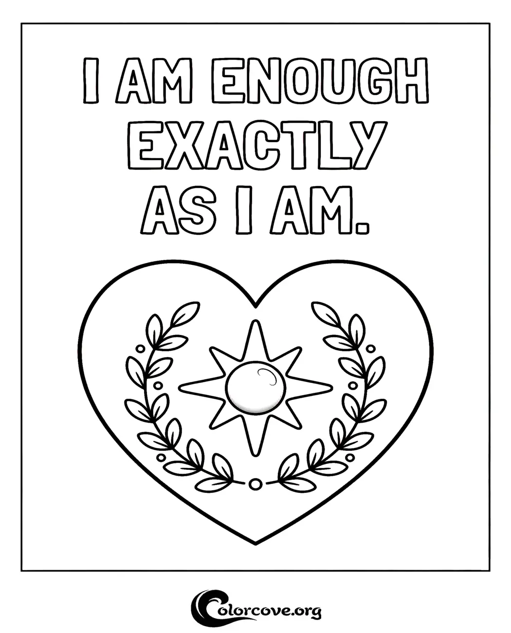 Boost confidence and practice self-love with this uplifting 'I Am Enough' affirmation coloring page. Download and print this motivational art instantly for a mindful creative break.