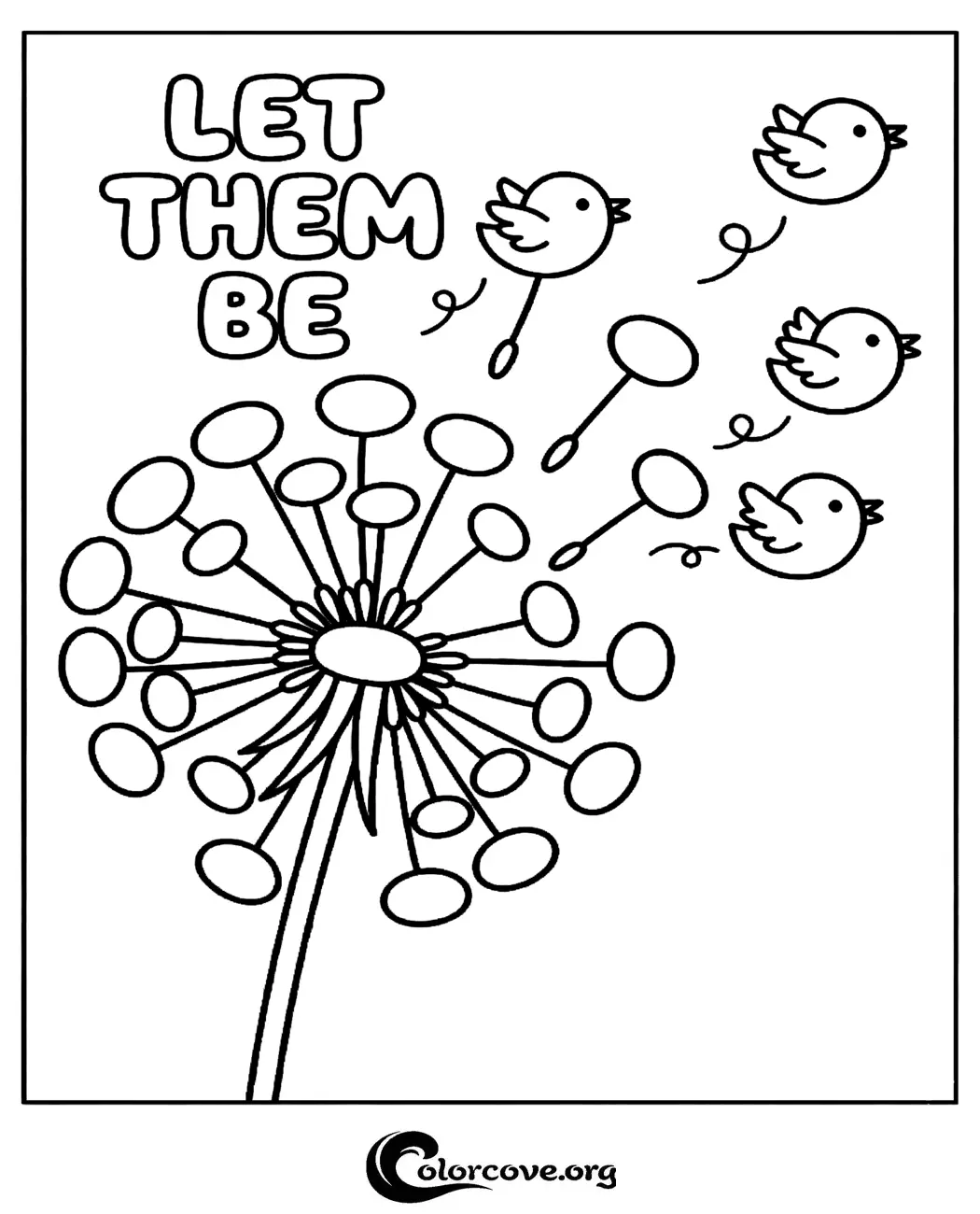Download and print this beautiful nature-themed coloring page featuring a dandelion blowing into birds. It is a perfect, relaxing activity for kids and adults to enjoy in minutes.