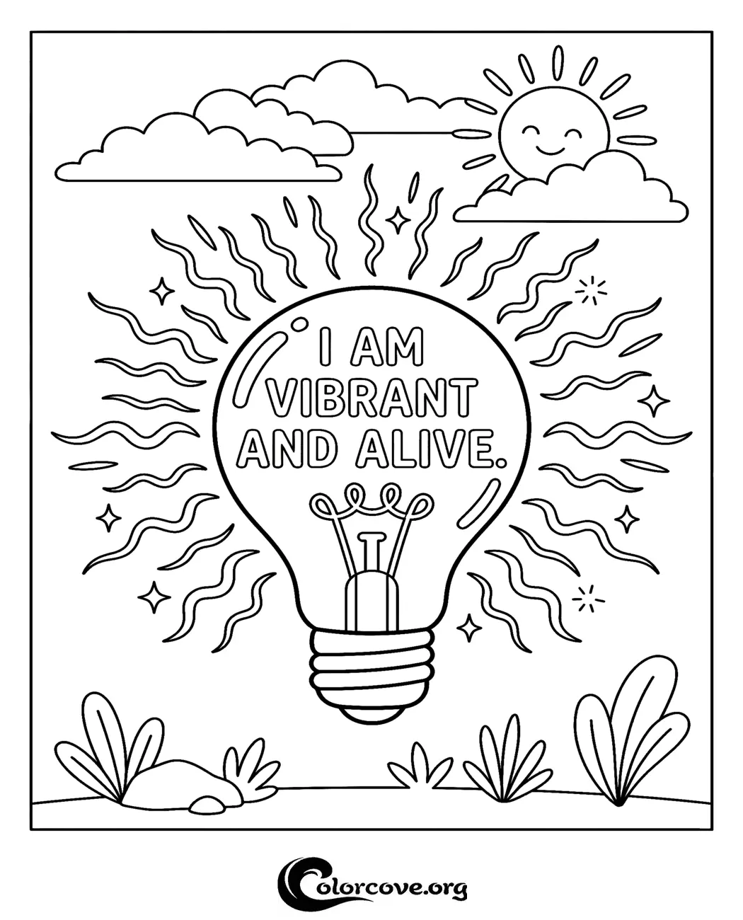 Inspire positivity with this beautiful, printable light bulb affirmation coloring page. Perfect for kids and adults who want a relaxing and creative activity.