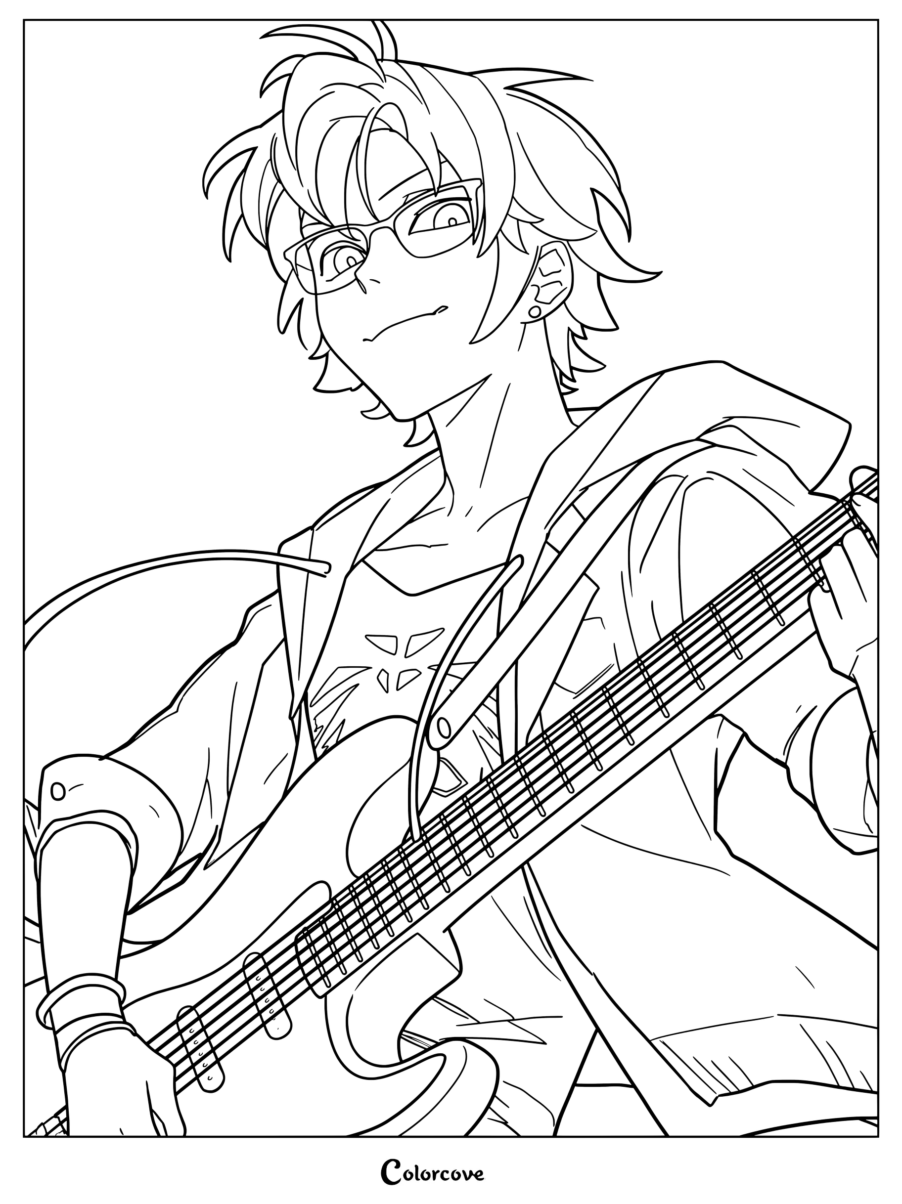 Dibujo para colorear imprimible de Luka Couffaine tocando la guitarra.