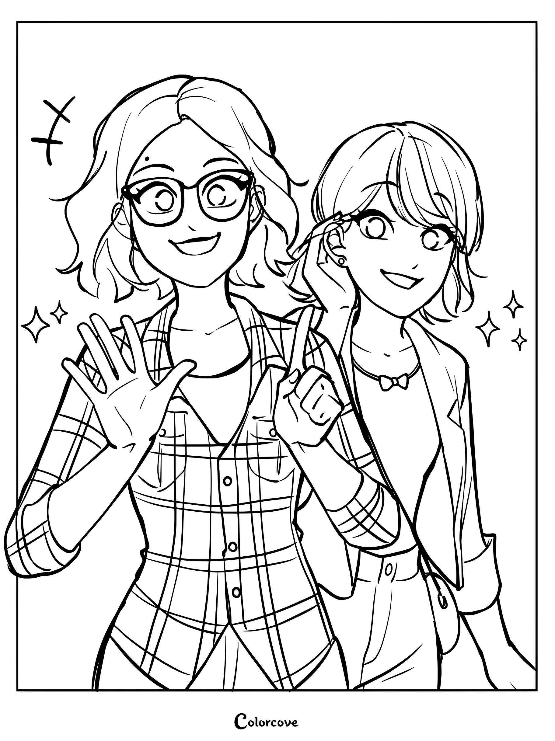 Dibujo para colorear de Alya Césaire y Marinette Dupain-Cheng sonriendo juntas