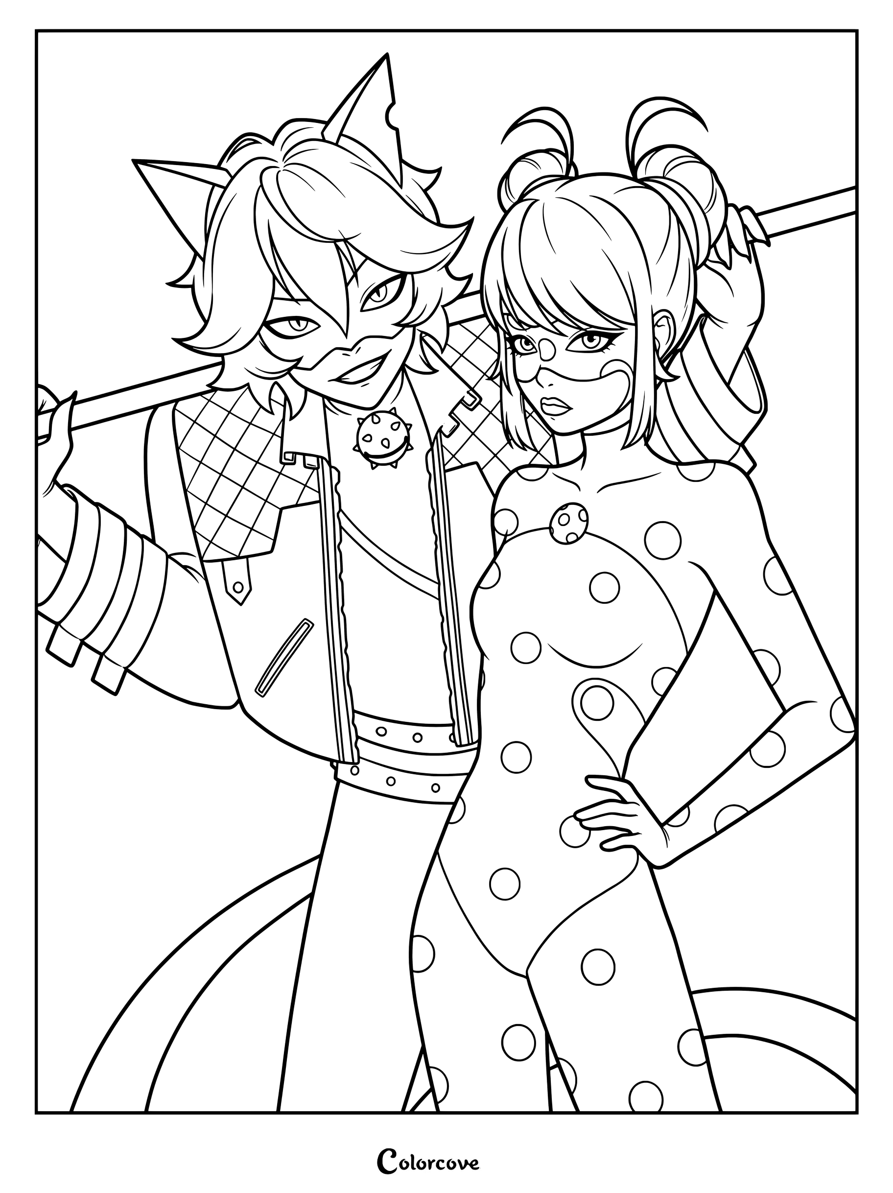 Dibujo para colorear de Shadybug y Claw Noir que muestra al dúo posando juntos