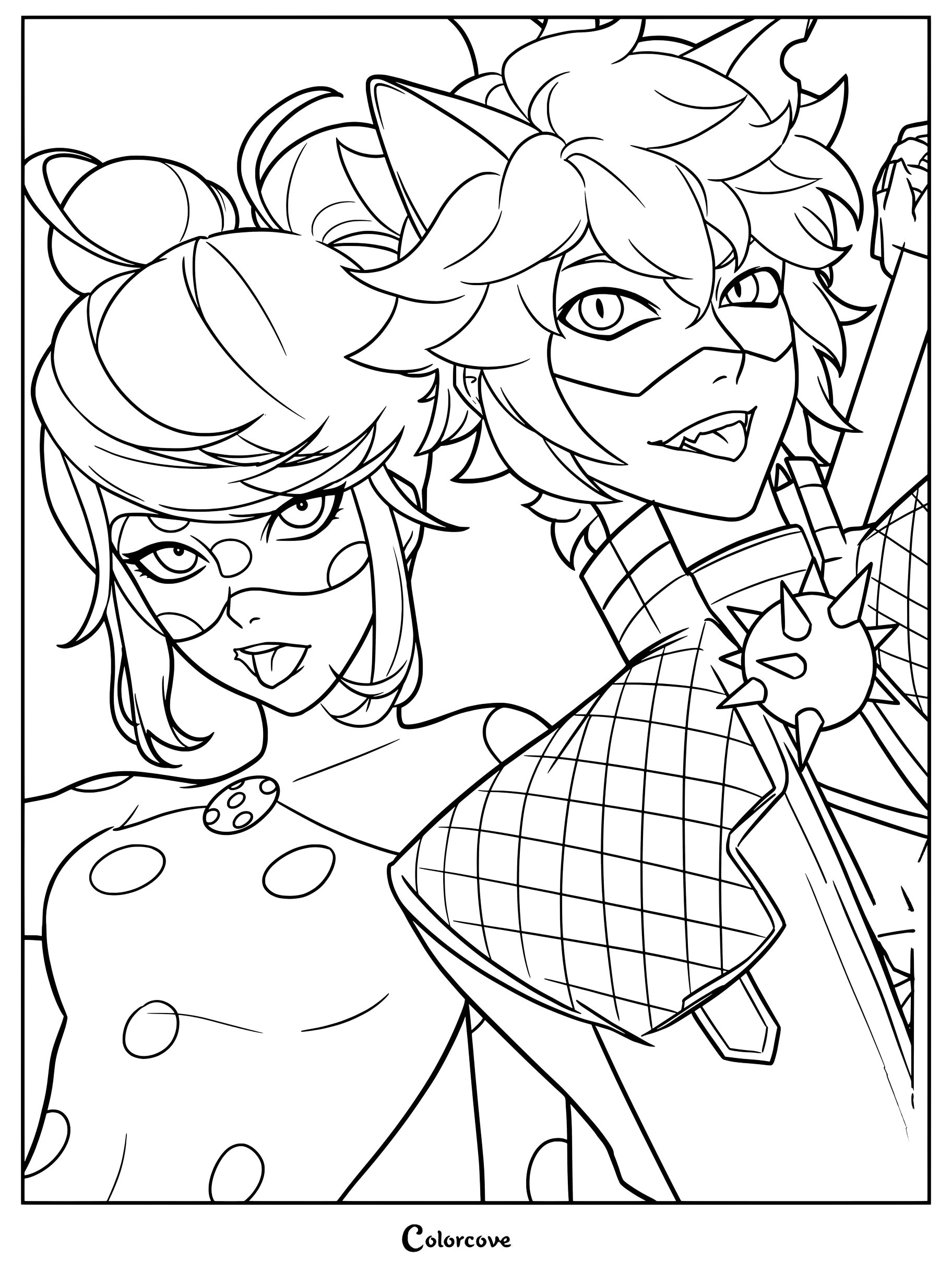 Página para colorear de Shadybug y Claw Noir mostrando a ambos personajes posando juntos