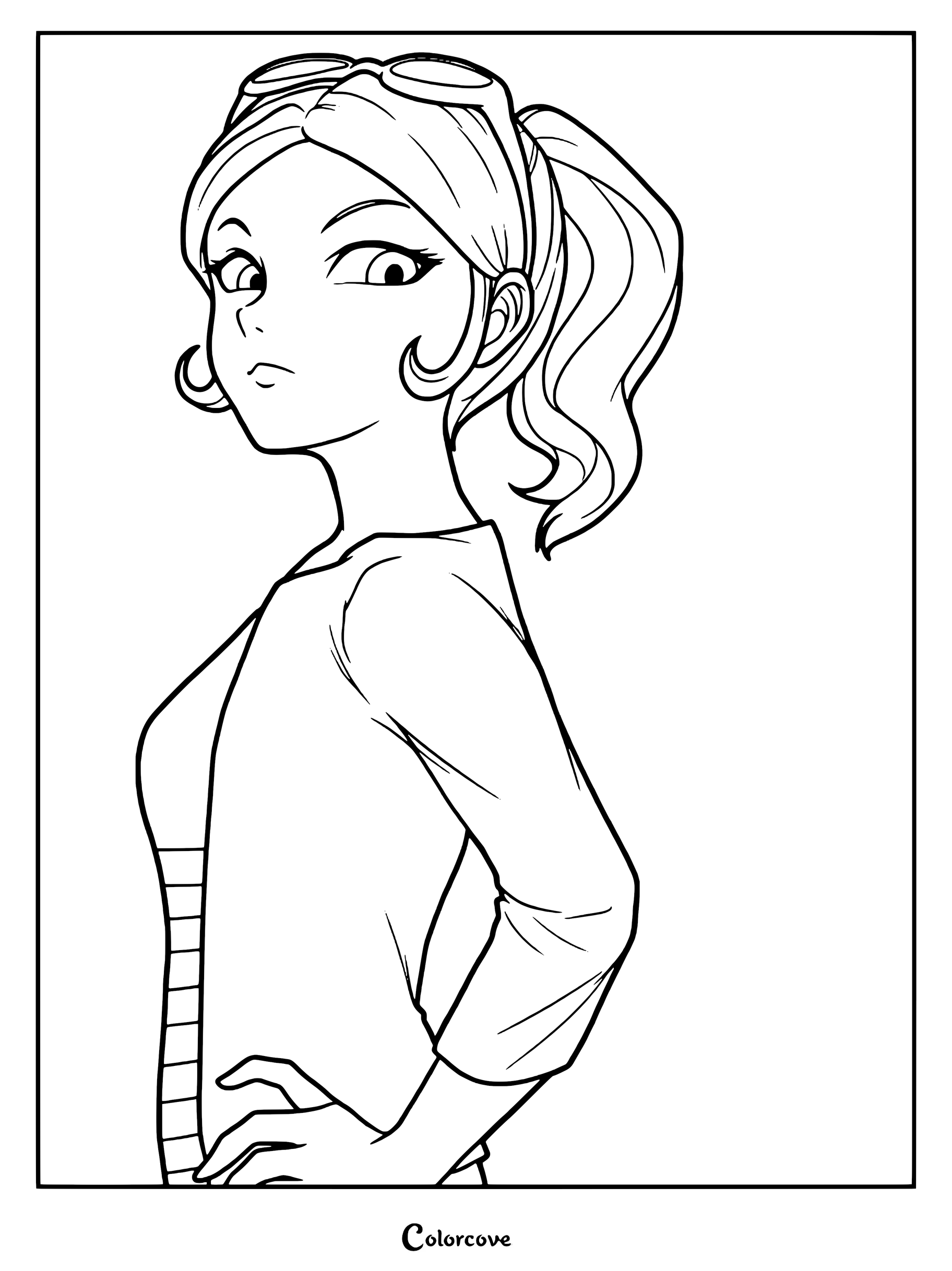 Chloé Bourgeois de Miraculous Ladybug posando con confianza en un dibujo para colorear