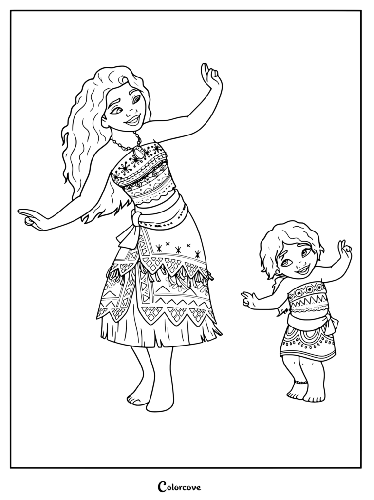 Dibujo para colorear de Simea y Moana.