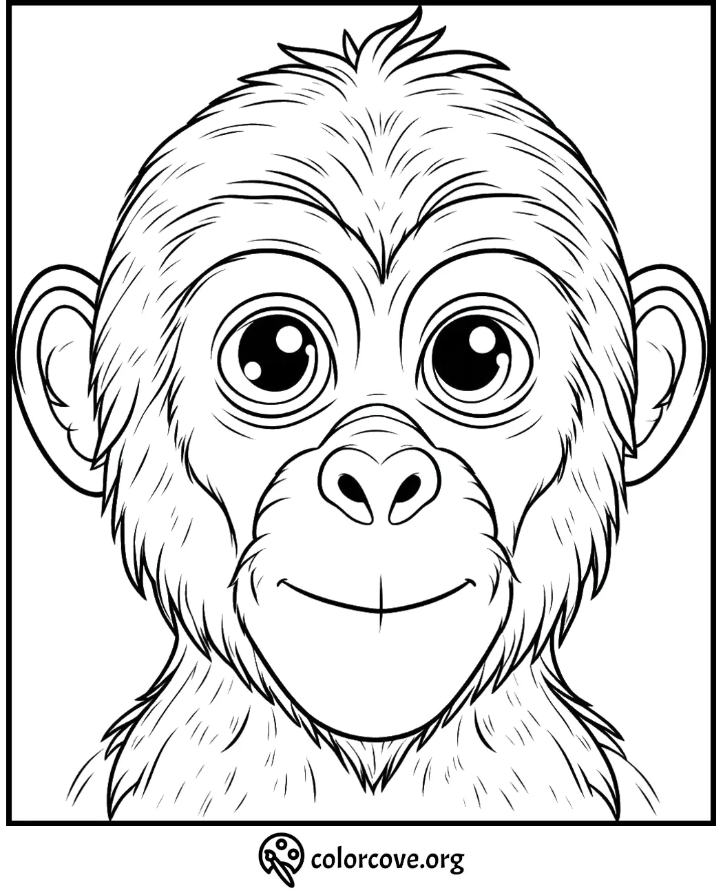 Baby monkey coloring page for kids, featuring a cute and detailed face for coloring fun. Perfect for creative activities.