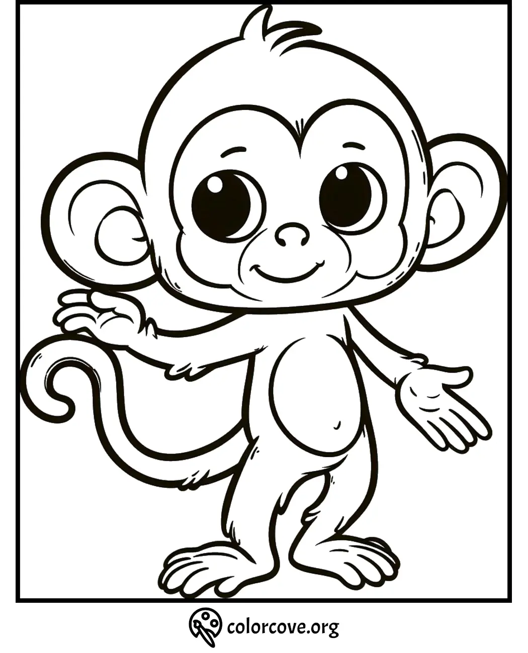 Adorable monkey coloring page for kids to color. Free printable monkey coloring activity from colorcove.org