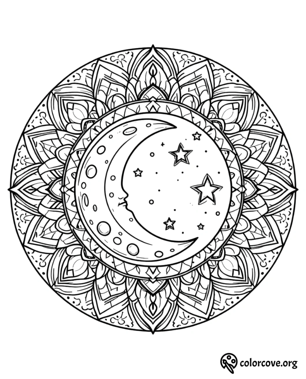 a mandala with a moon and stars