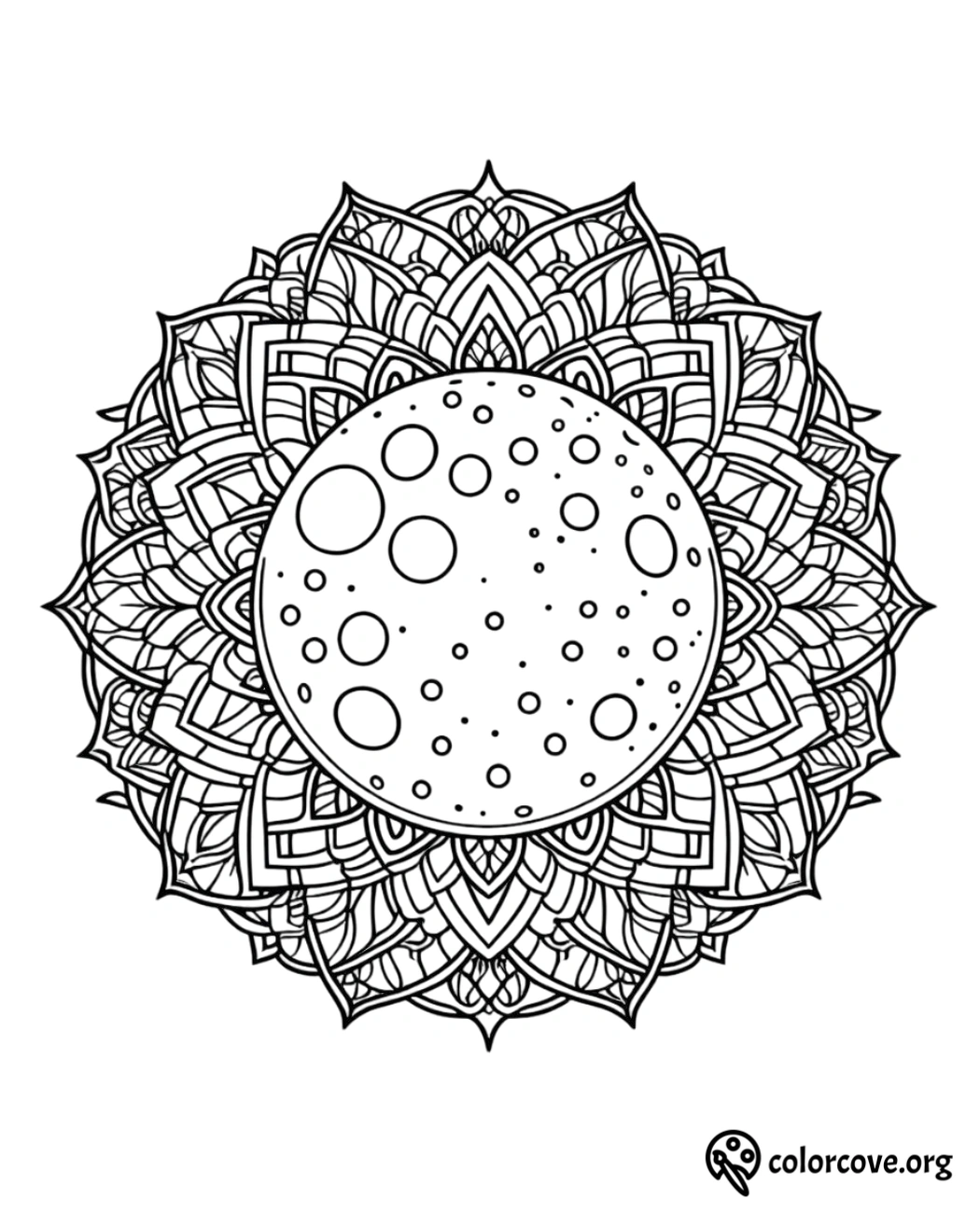 a black and white mandala with a circular pattern