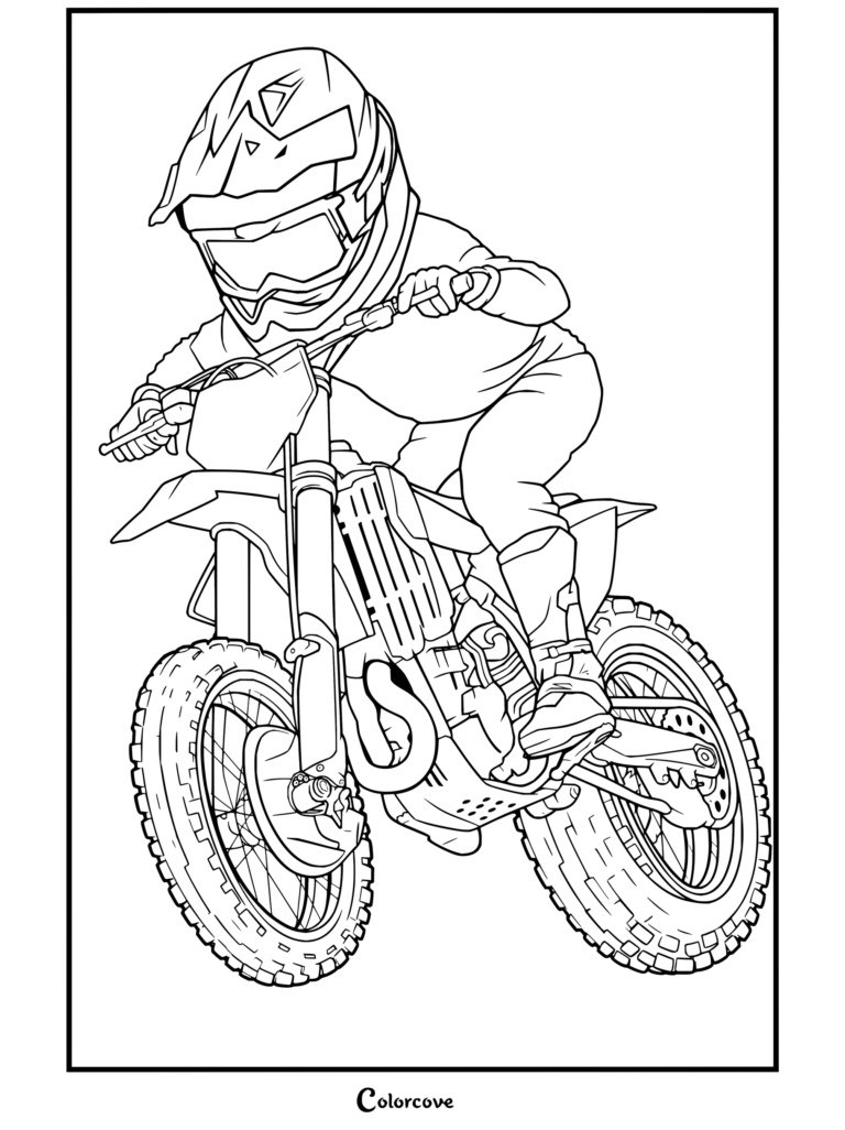 Dibujo de motocross que muestra a un piloto de motocross con el número 222 compitiendo en una moto de cross naranja.