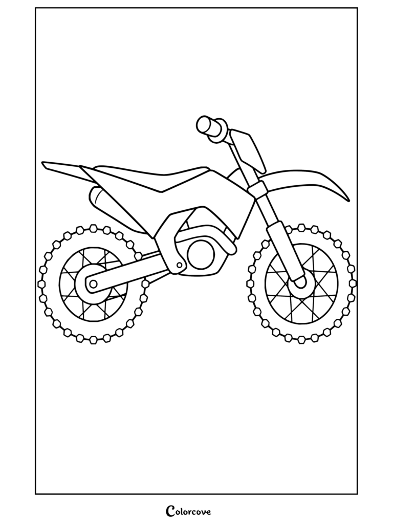 Dibujo para imprimir gratis de una motocicleta de motocross con moto de cross roja lista para la aventura.
