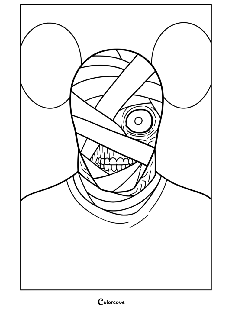 Coloriage de Curly de Mouthwashing au visage bandé, souriant et entouré de ballons.