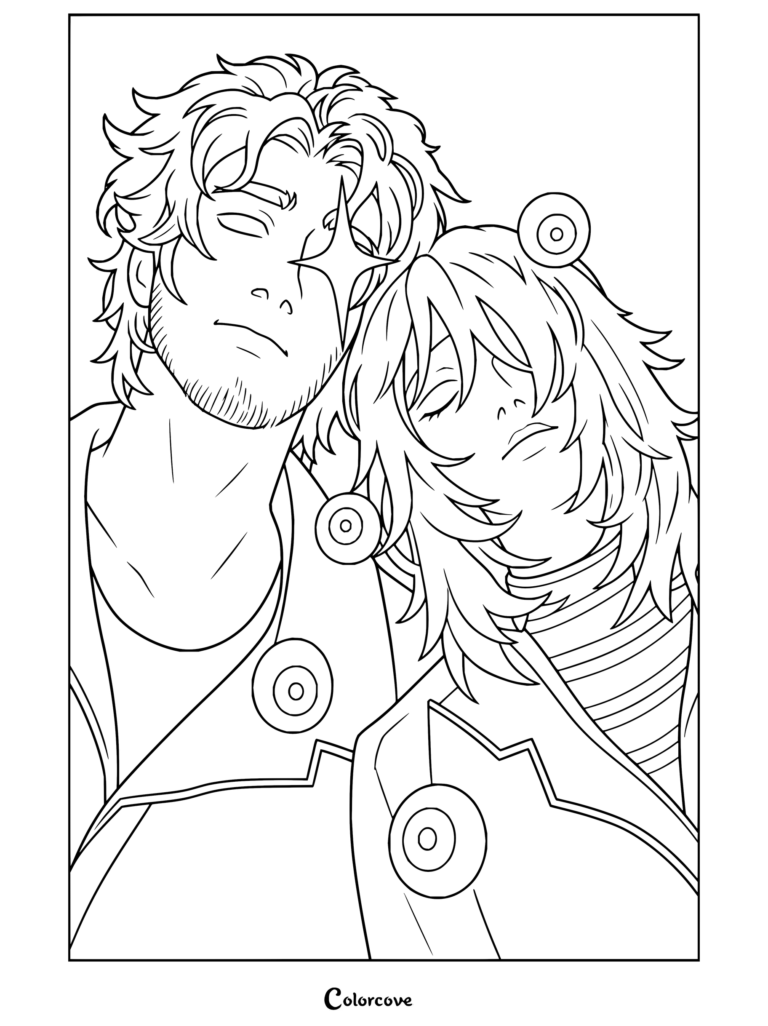 Curly et Swansea de Mouthwashing avec des yeux flottants pour page de coloriage