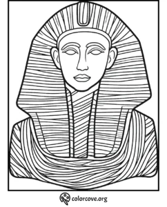 Ancient Egyptian Pharaoh coloring page featuring a detailed headdress and robe with intricate patterns.
