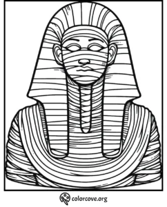 Egyptian pharaoh coloring page featuring intricate lines and patterns for kids and adults to color.