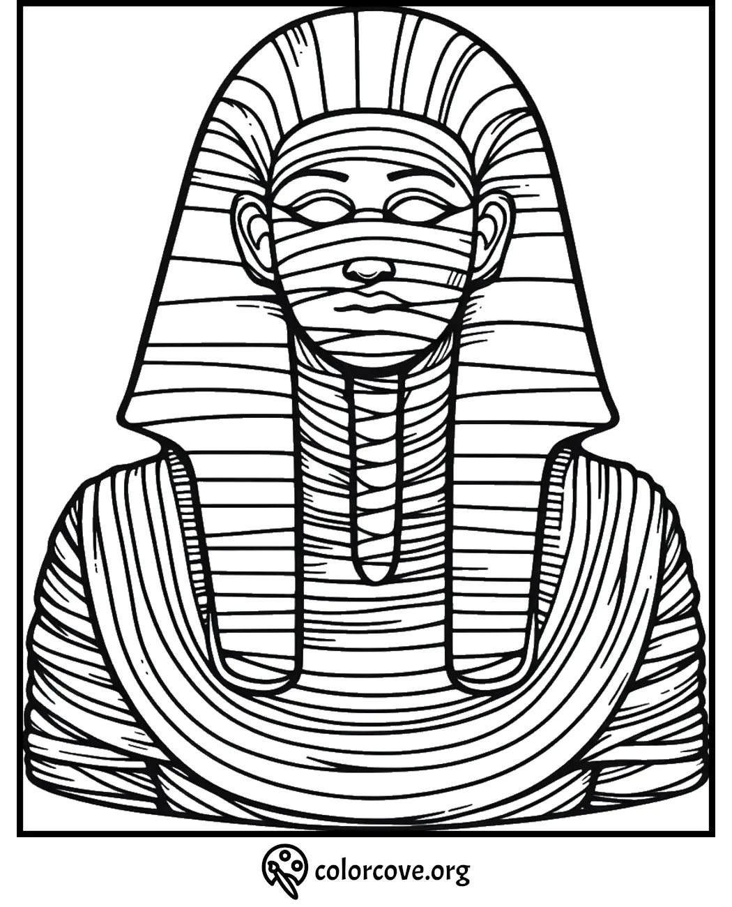 Egyptian pharaoh coloring page featuring intricate lines and patterns for kids and adults to color.