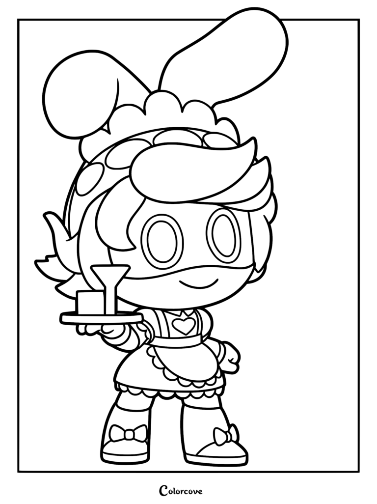 A printable coloring page featuring Serial Designation N from Murder Drones wearing a rabbit-eared Maid Jax outfit, holding a small tray with a cup.