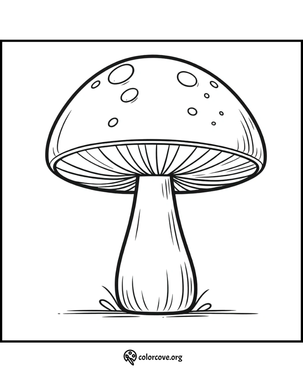 Mushroom coloring page for kids and adults, featuring detailed outlines of a mushroom for creative coloring fun.