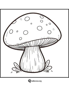 Coloring page of a mushroom with a large cap and spots, perfect for kids and adults to color and enjoy.